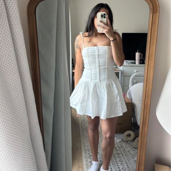 White Corset Style Mini Fit and Flared Dress Shoulder Tie Straps - Picture 14 of 16